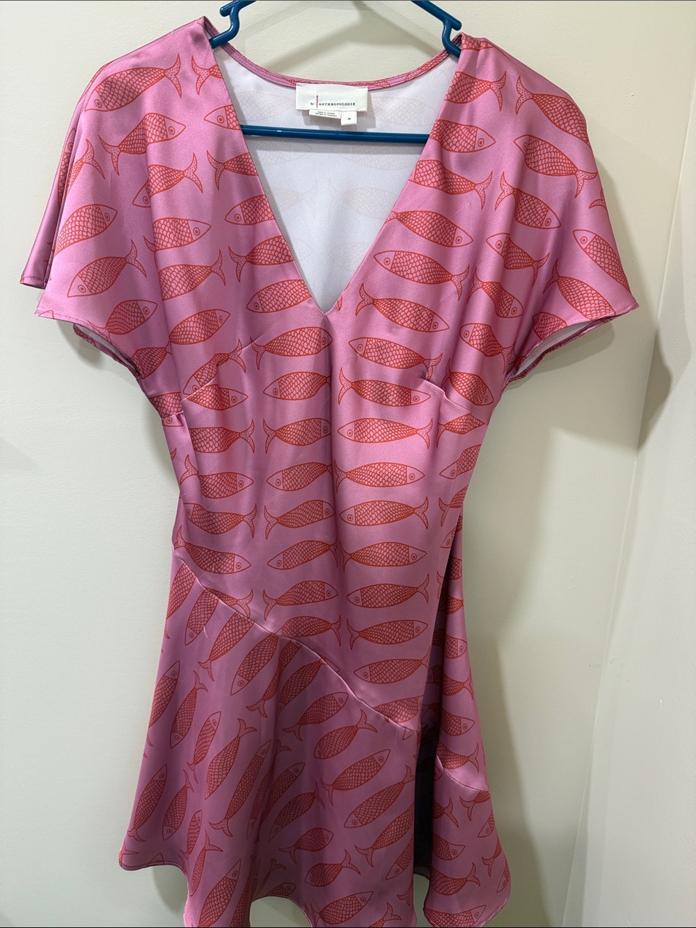 Anthropologie Pink Dress with Red Fish Print